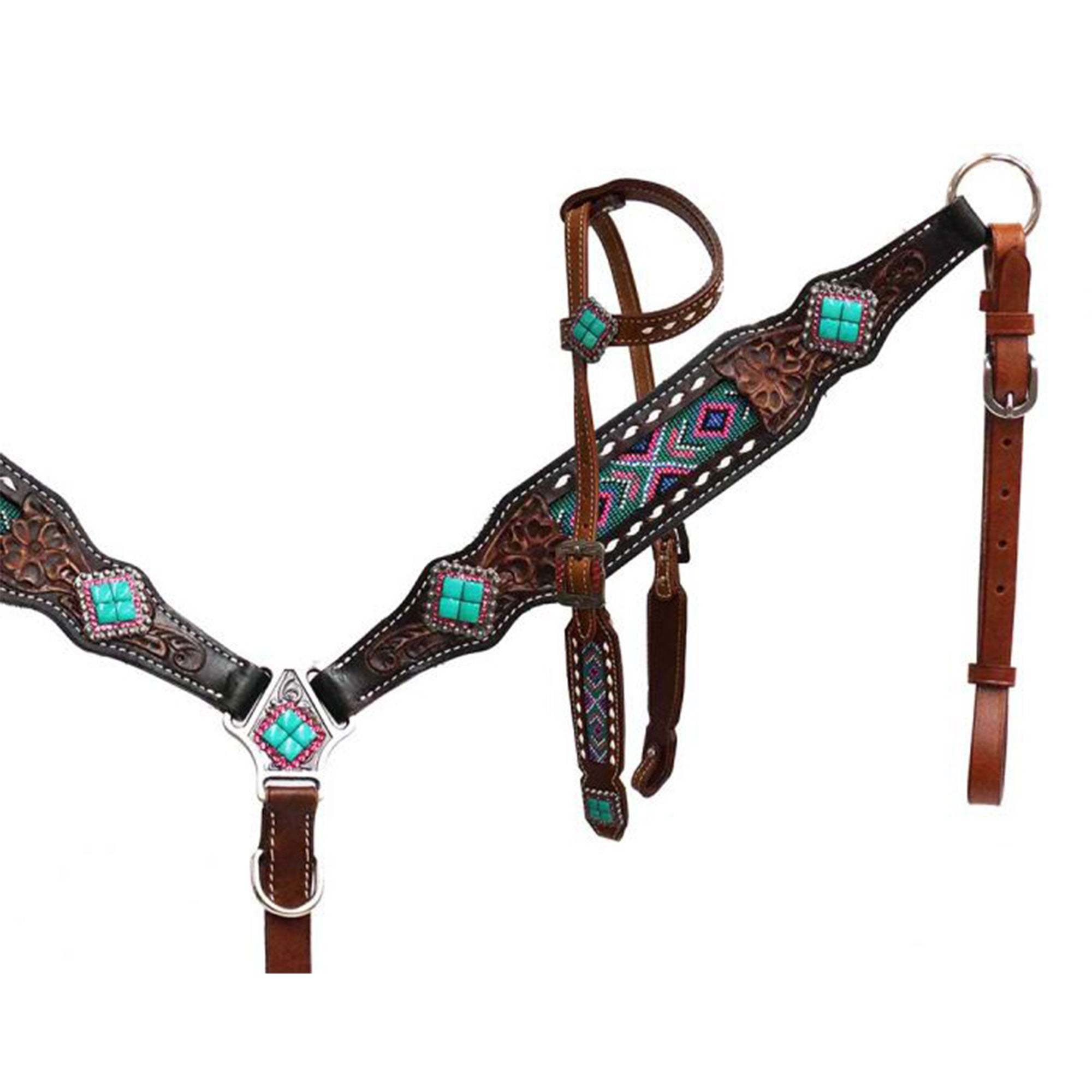 Showman Painted Sky One Ear Headstall and Breastcollar Set