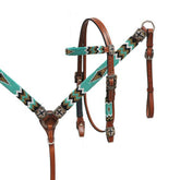 Showman Beaded Headstall and Breastcollar Set - Teal and White