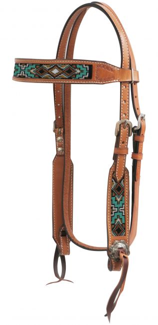 Showman Medium Argentina cow leather headstall with beaded inlays