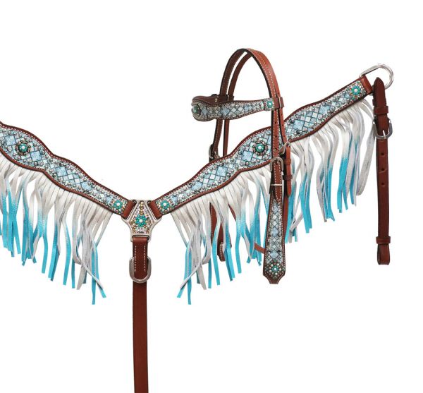 Showman Blue diamond headstall and breast collar set