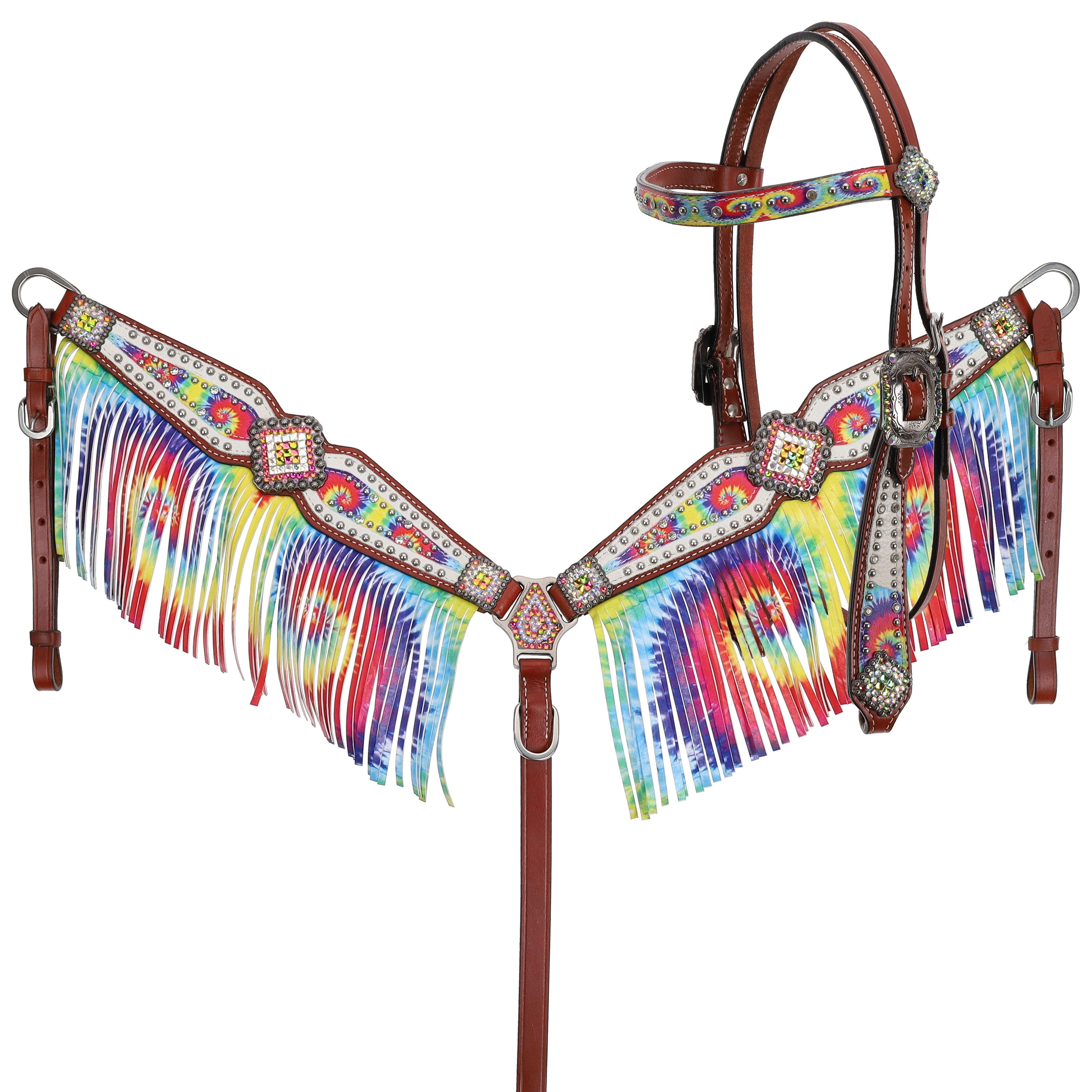 Showman Tie-Dye Groove Browband Headstall and Breastcollar Set