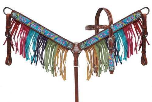 Showman PONY SIZE " Rainbow Pony" headstall and breast collar set