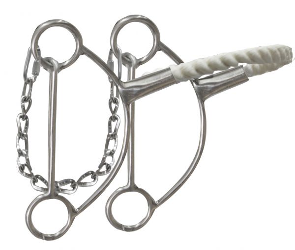 Showman Stainless steel hackamore with wax coated twisted rope noseband