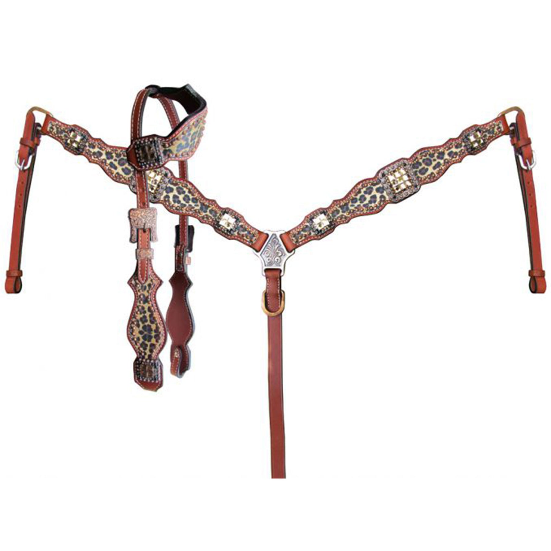 Showman Cheetah Print One Ear Headstall and Breastcollar Set