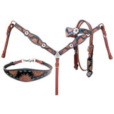 Showman Sunflower Tooled Browband Headstall and Breastcollar Set