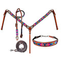 Showman 4-Piece Neon Tribal One Ear Headstall and Breastcollar Set