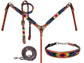 Showman Beaded Bright Color Southwest 4 Piece Headstall and Breast collar Set