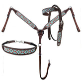 Showman Argentina Leather Beaded Southwest 3 Piece Headstall and Breastcollar Set