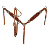 Showman One Ear Headstall and Breastcollar Set with Floral Tooling and Barrel Racer Conchos