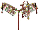 Showman Cheetah/ Serape print browband headstall and fringe breast collar set