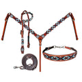 Showman Beaded Southwest Design 4 Piece Set - Black, White, Red and Teal