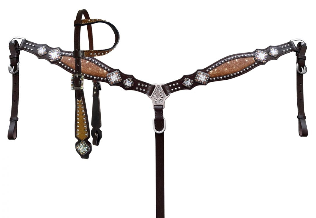 Showman Cowhide inlay browband headstall and breast collar set