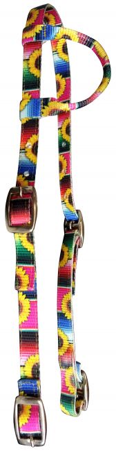 Showman Black Nylon One Ear Headstall With a Serape and Sunflower Print Design