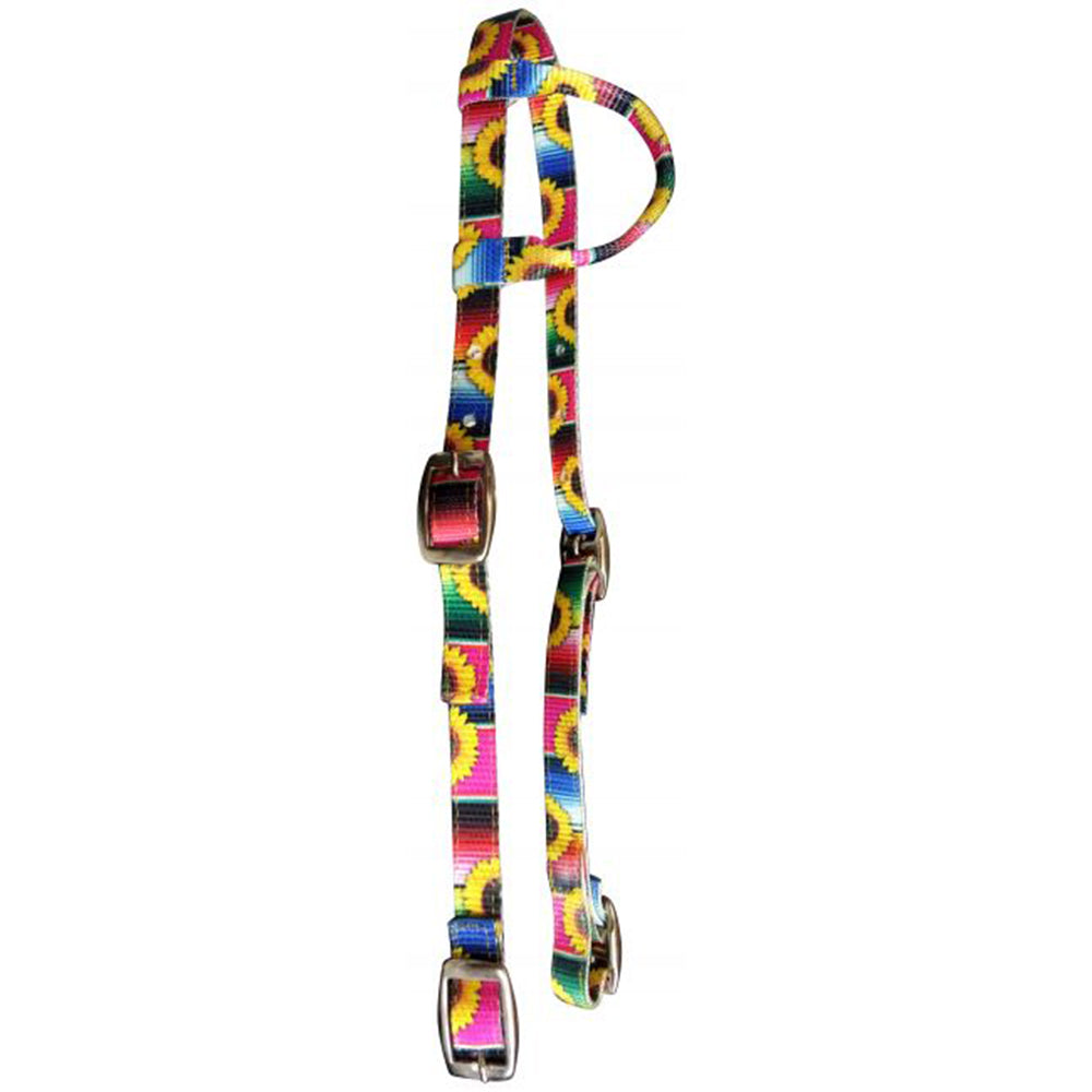 Showman Black Nylon One Ear Headstall With a Serape and Sunflower Print Design