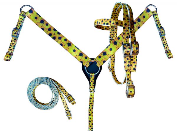 Showman PONY SIZE Nylon Headstall  Breastcollar set With Sunflower Print Design