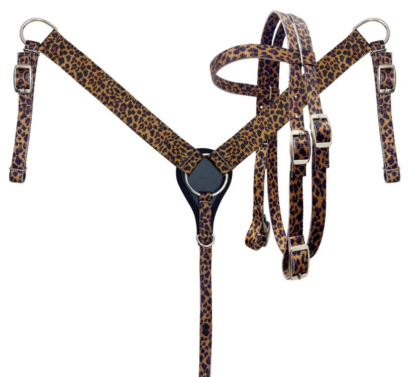 Showman PONY SIZE Nylon Headstall & Breastcollar set With Leopard Print Design