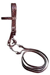 Showman Pony Size Premium nylon browband headstall  Reins with bit in a cheetah print design