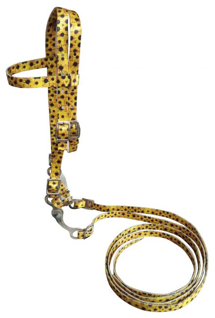 Showman Pony Size Premium nylon browband headstall & Reins with bit in a sunflower print design