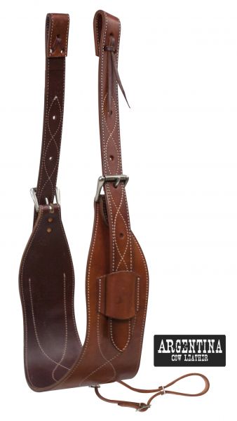 Showman 7" wide contoured Argentina Cow Leather back cinch with roller buckles