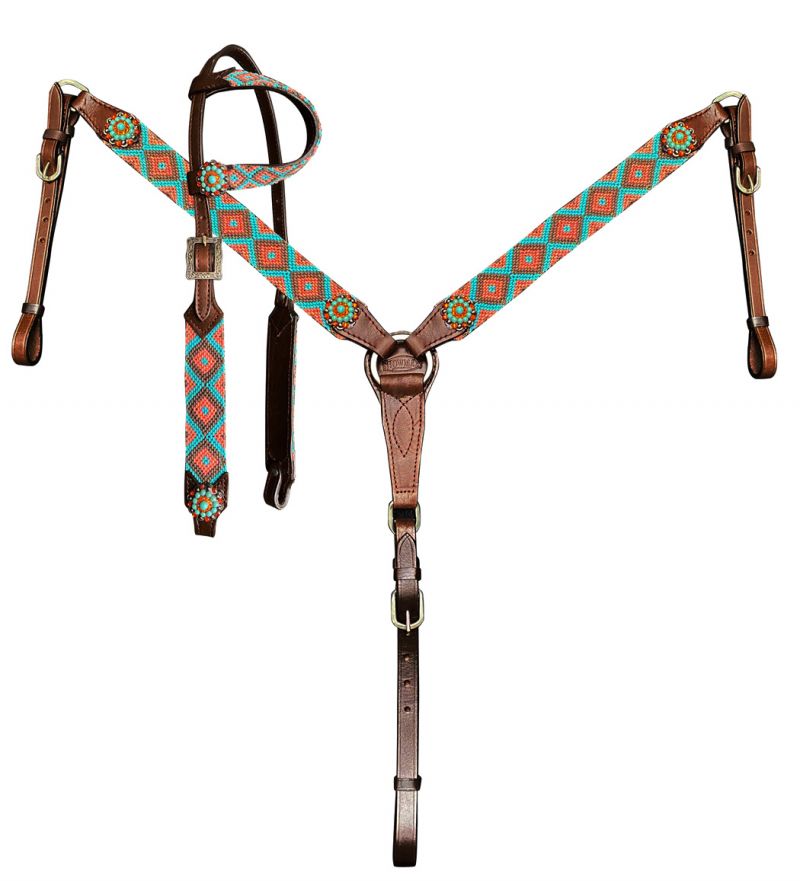 Showman Woven Fabric Southwest Overlay One Ear Headstall and Breastcollar Set