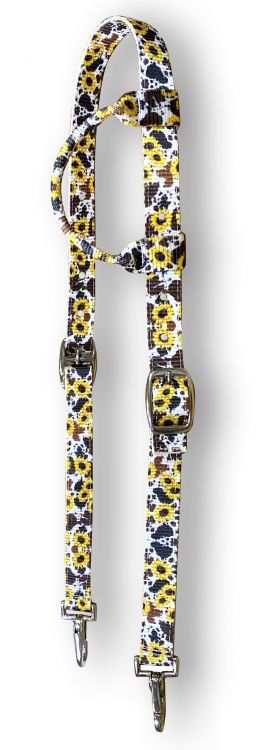 Showman Cowhide and Sunflower Print Nylon One Ear Headstall