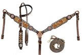 Showman Brown and White hair on cowhide One Ear Headstall and Breast Collar Set, with rawhide lacing