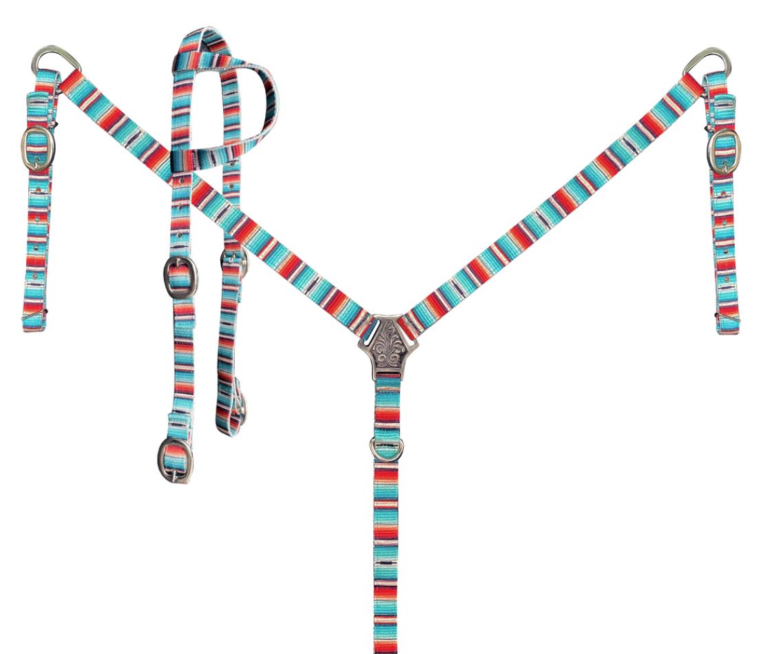 Showman Nylon Southwest Print One Ear Headstall and Breastcollar Set