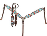 Showman Serape Southwest Print dark oil leather One Ear Headstall and Breastcollar Set