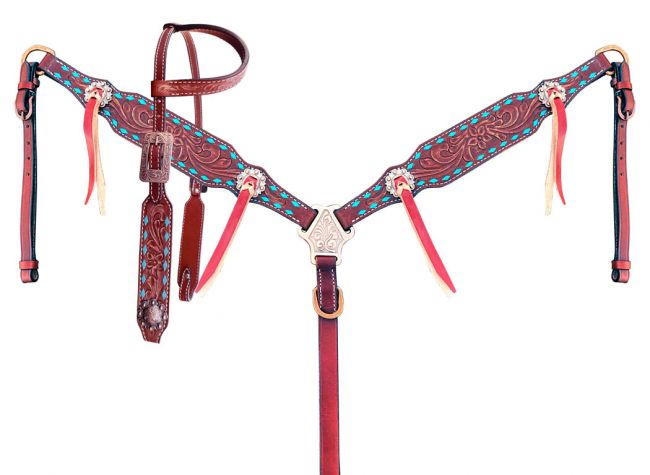 Showman Buckstitch Blossom One Ear Headstall and Breastcollar Set