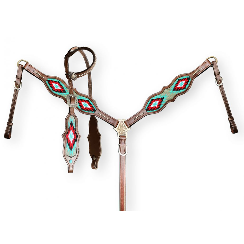 Showman Browband Headstall and Breastcollar Set with Wool Southwest Blanket Inlay