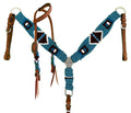 Showman Pony Size Corded One Ear Headstall & Breast collar set - turquoise, black, and white