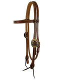 Showman Argentina Cow Leather Browband Headstall With Round Engraved Overlay Buckles