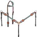 Showman Turquoise Trailblazer One Ear Headstall and Breastcollar Set