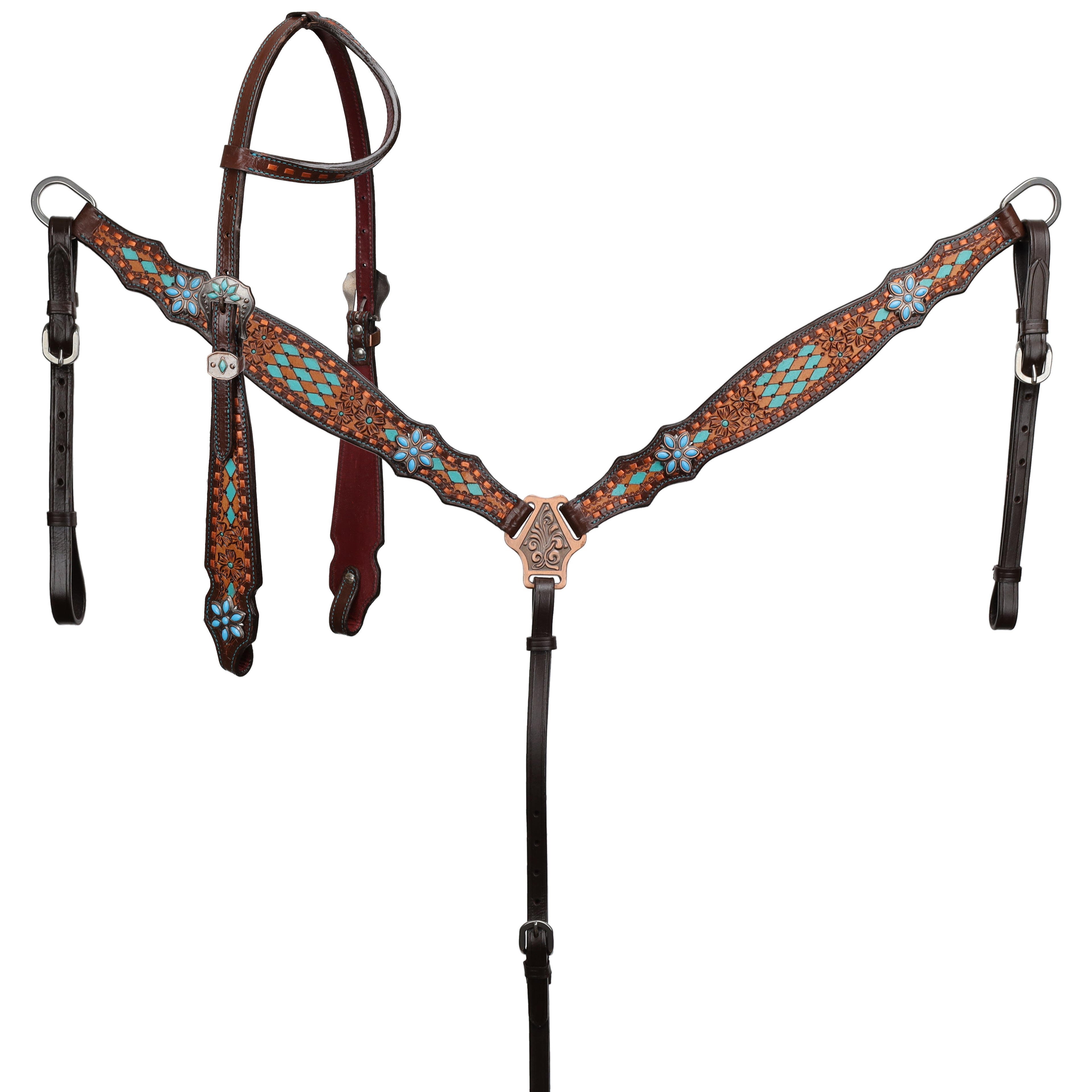 Showman Diamond Bloom One Ear Headstall and Breastcollar Set