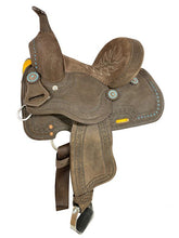 10" Double T Barrel style saddle with Teal buckstitch accents