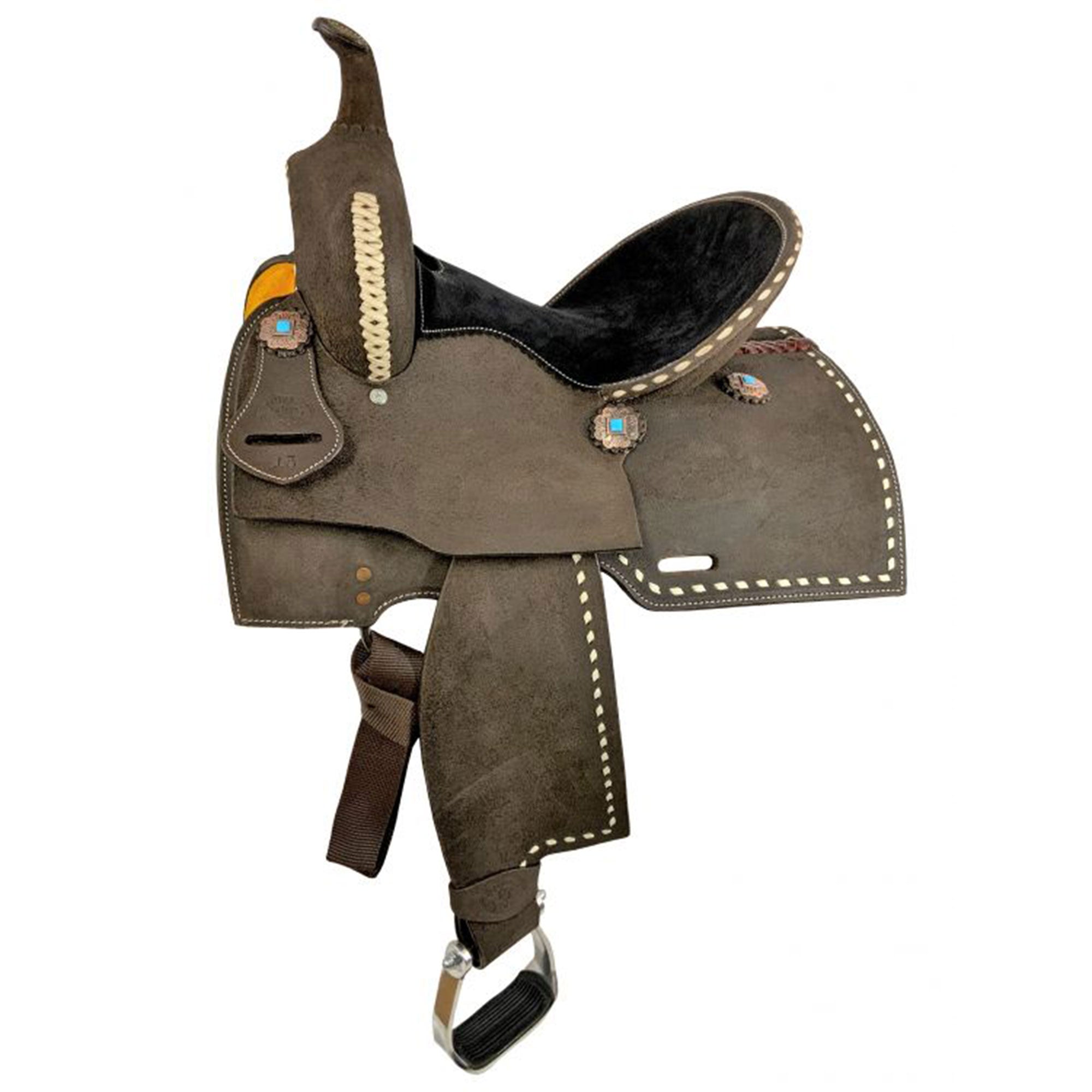 Double T Barrel Style Saddle with White Buckstitch - 12, 13 Inch