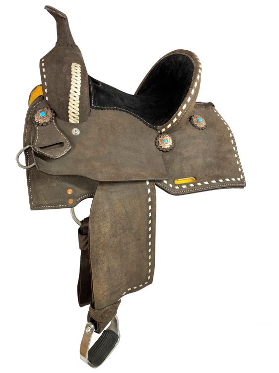 10" Double T Barrel style saddle with White buckstitch accents