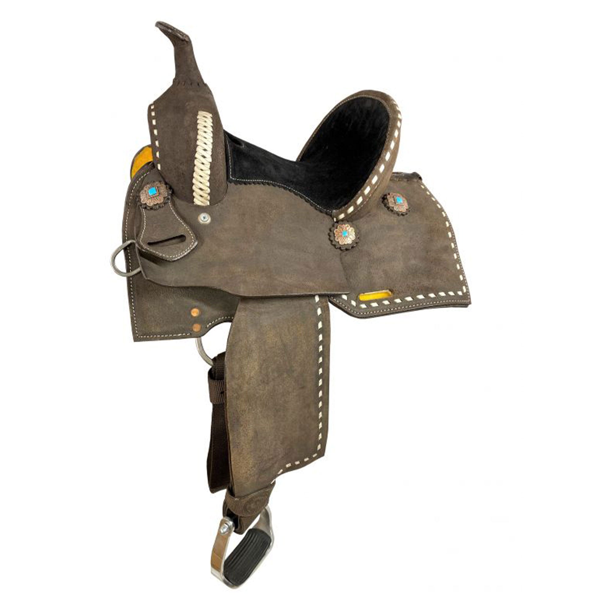 Double T Barrel Style Saddle with White Buckstitch - 10 Inch