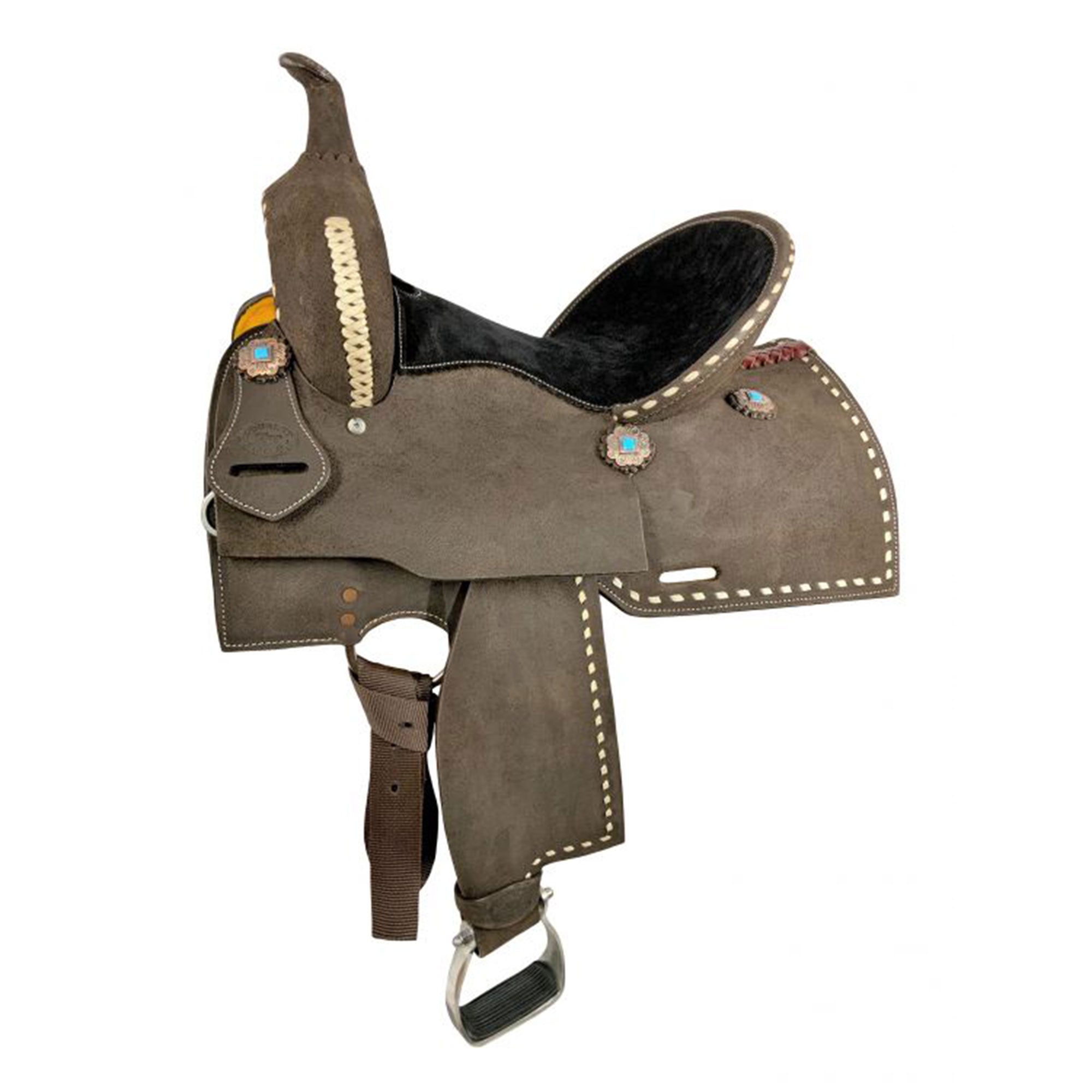 Double T Barrel Style Saddle with White Buckstitch - 14 Inch