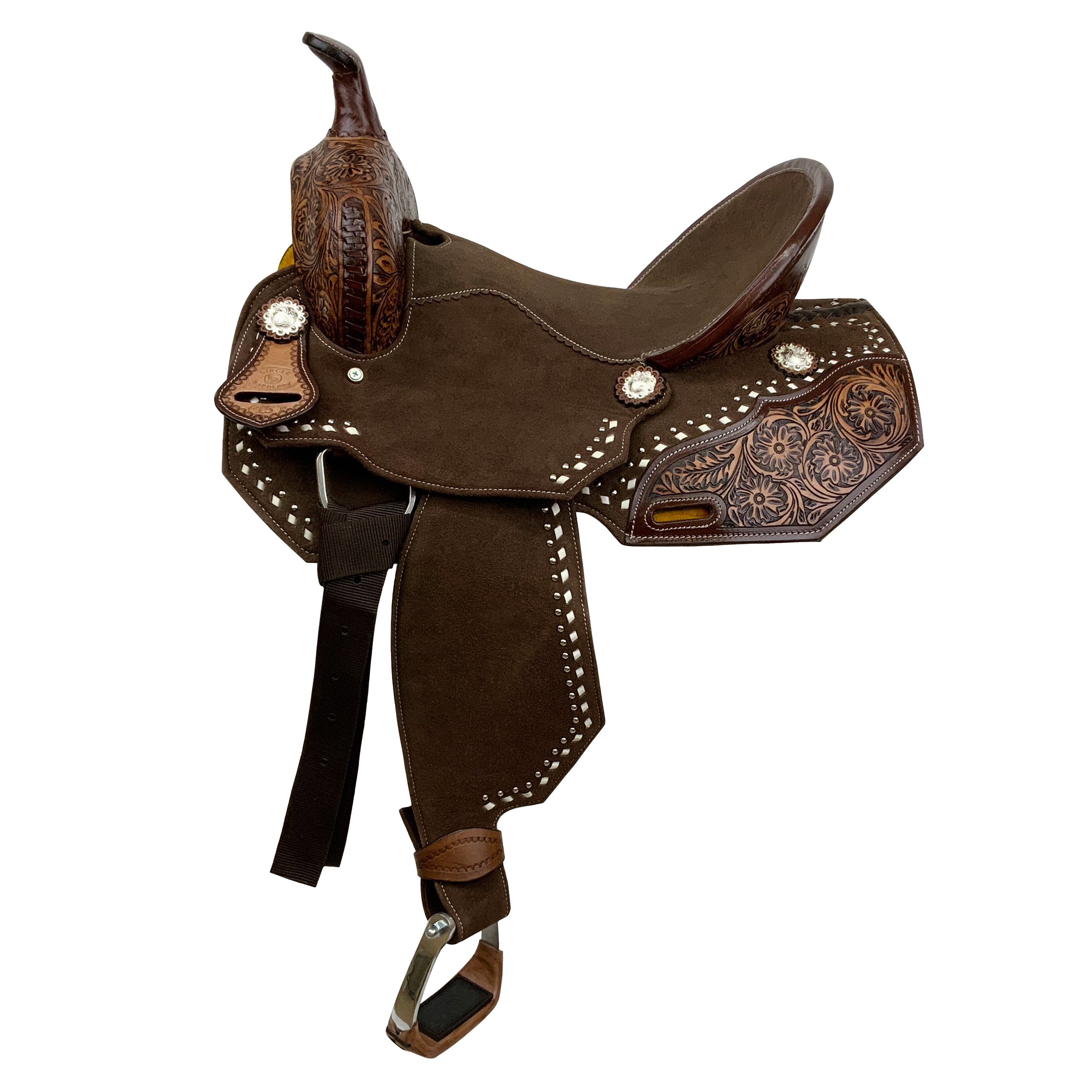 Circle S Chocolate Calico Barrel Style Saddle - 14, 15, 16 Inch