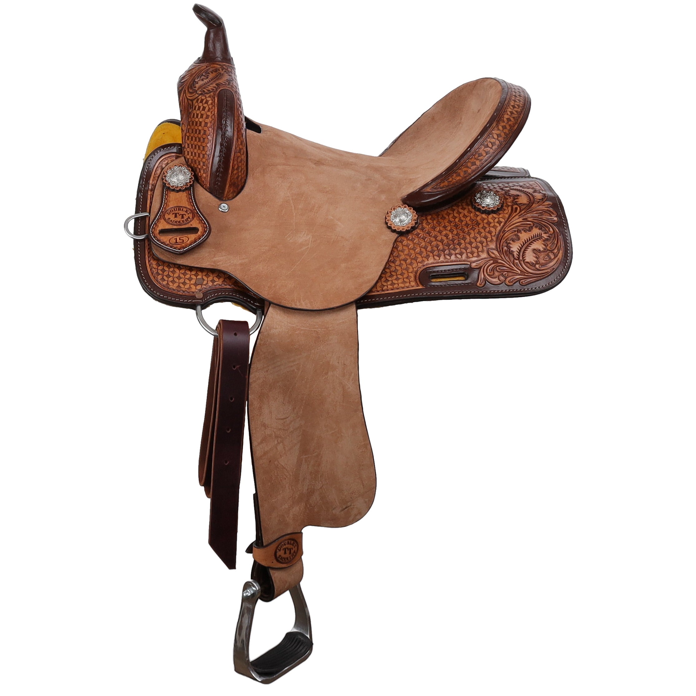 Double T Hickory Dash Spinal Relief Barrel Style Saddle - 14, 15 Inch