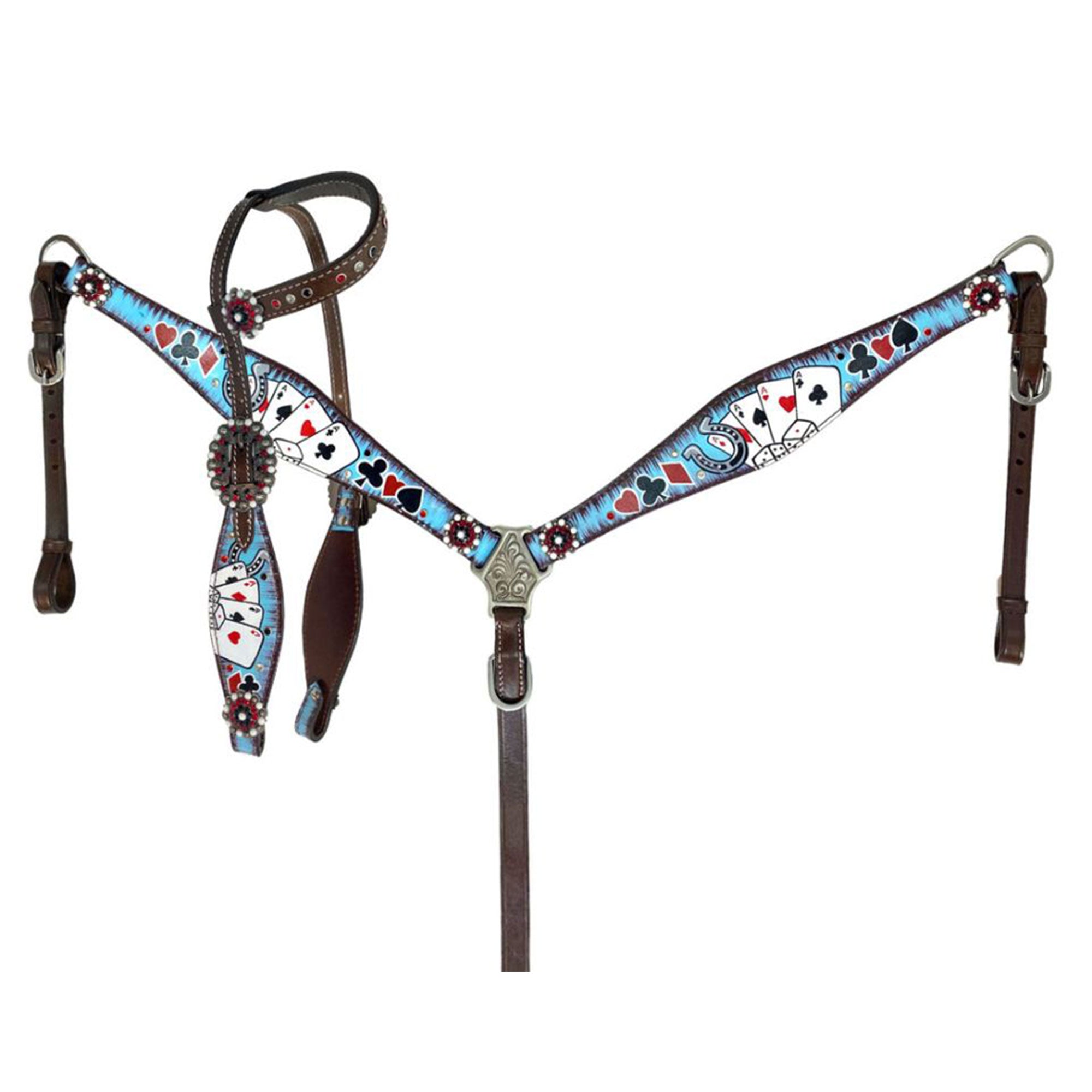 Showman Electric Aces One Ear Headstall and Breast Collar Set