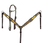 Showman Limited Edition Neon Gator One Ear Headstall and Breastcollar Set - Yellow Green