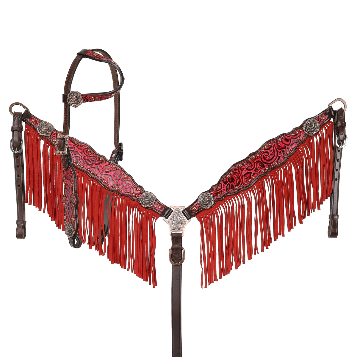 Showman Limited Edition Fiery Rose One Ear Headstall and Breastcollar Set