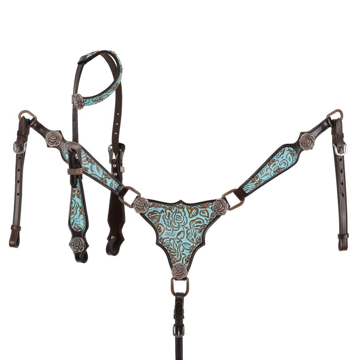 Showman Limited Edition Teal Rose One Ear Headstall and Breastcollar Set