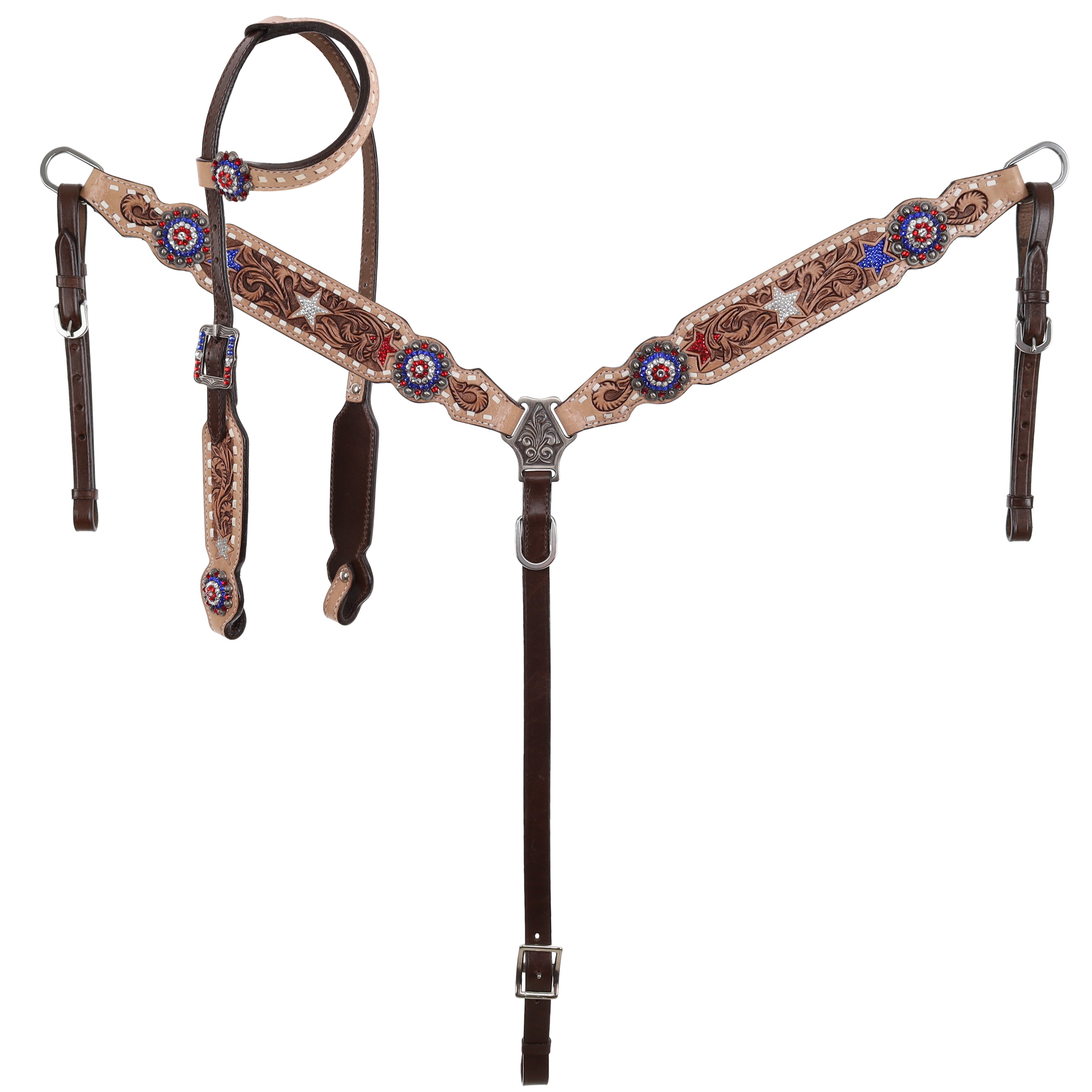 Showman Western Patriot One Ear Headstall and Breastcollar Set