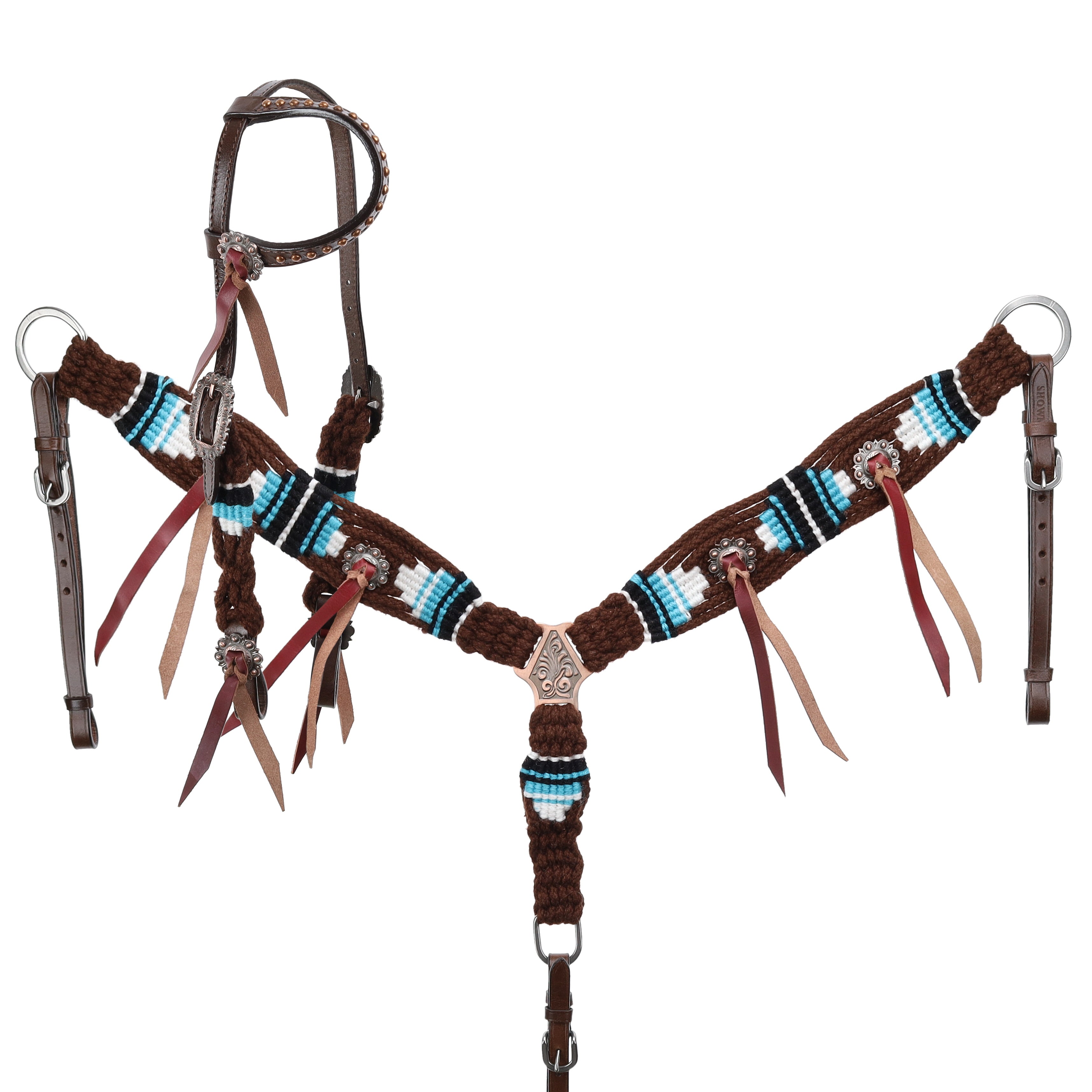 Showman Teal Hollow Mohair One Ear Headstall and Breastcollar Set