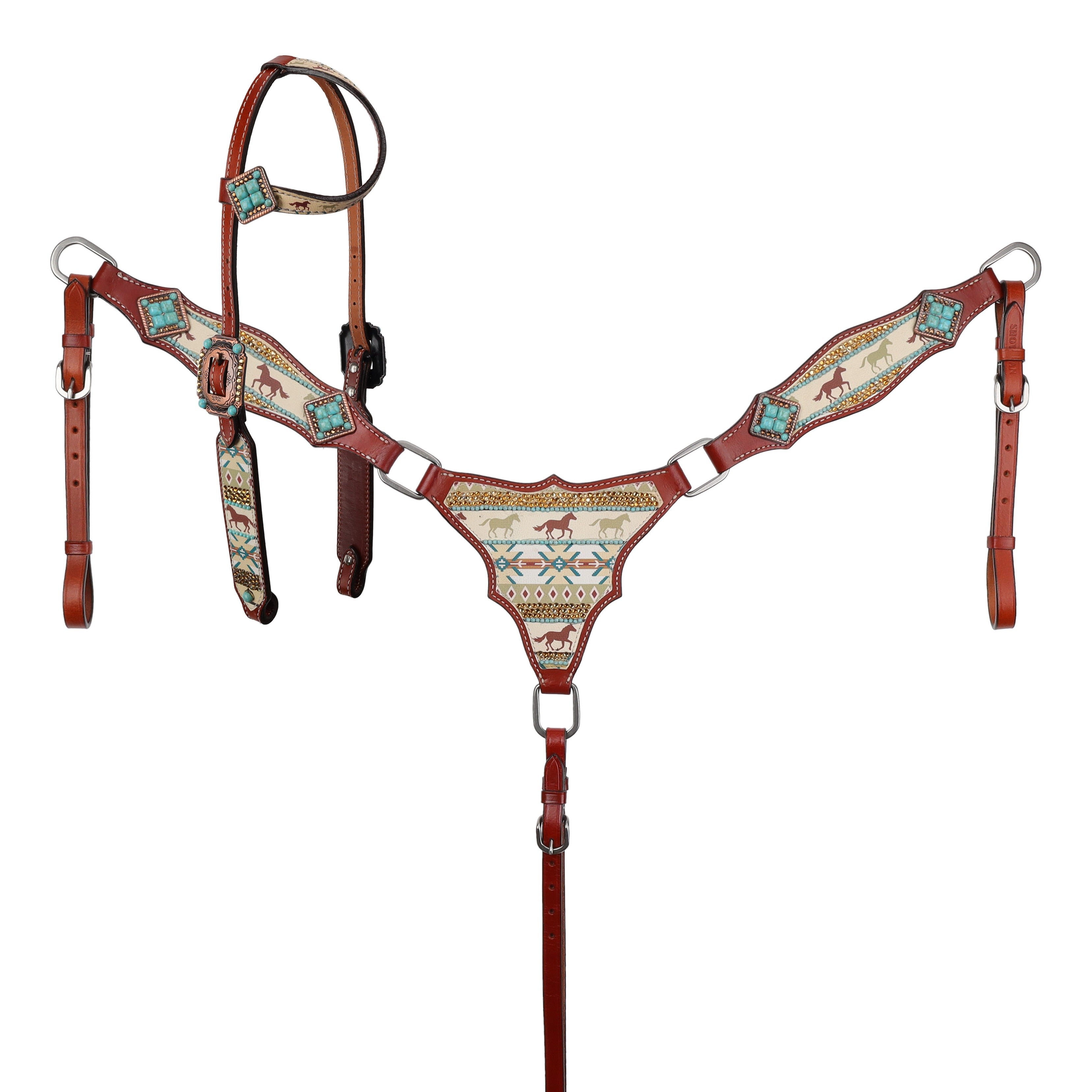 Showman Wild Hoof Echoes One Ear Headstall and Breastcollar Set