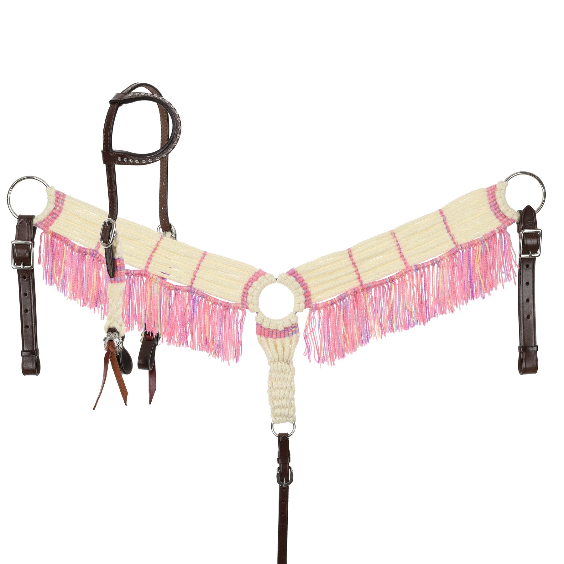 Showman Frosted Pink Mohair One Ear Headstall and Breastcollar Set