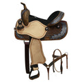 Double T Barrel Style Saddle with Oak Leaf Tooling - 14, 15 Inch